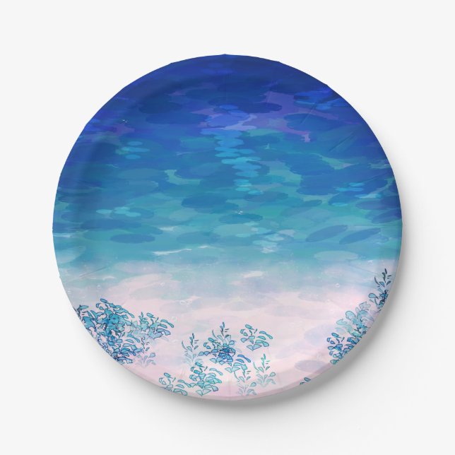 Blue Ocean Sea Beach Paper Plate (Front)