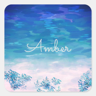 Blue Ocean Sea Beach Personalised Square Sticker