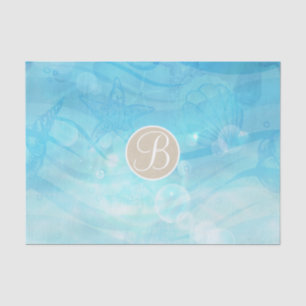 Blue Ocean Sea Shells Beach Monogram Initial Tissue Paper