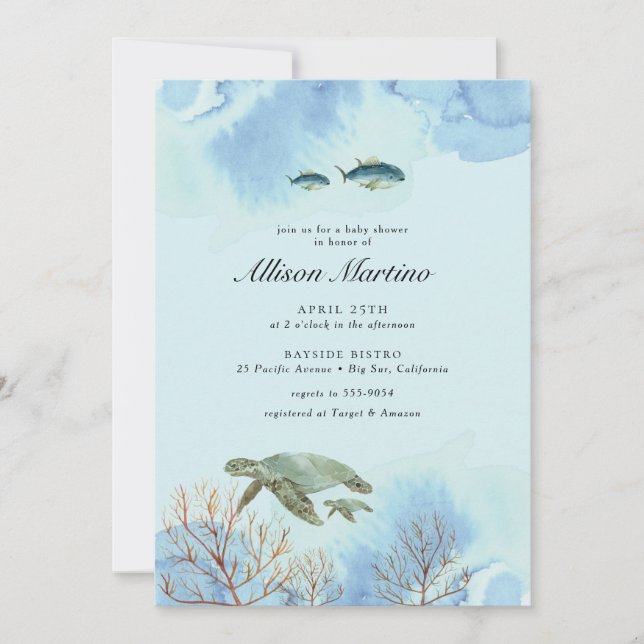 Blue Ocean Sea Turtle Baby Shower Invitation (Front)
