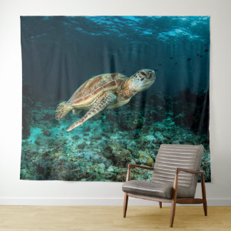 Blue ocean sea turtle tapestry