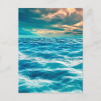 Blue Ocean Seascape Cloudy Sky Digital Painting
