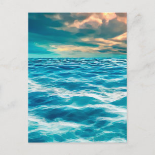 Blue Ocean Seascape Cloudy Sky Digital Painting Postcard