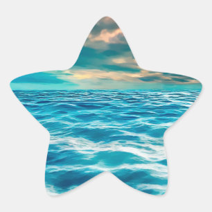 Blue Ocean Seascape Cloudy Sky Digital Painting    Star Sticker