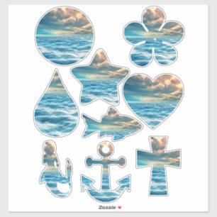 Blue Ocean Seascape Cloudy Sky geometric shapes