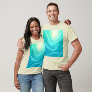 Blue Ocean Serenity Abstract Waves Design T-Shirt