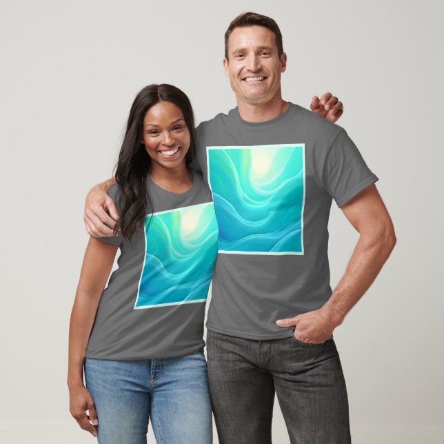 Blue Ocean Serenity Abstract Waves Design T-Shirt (Unisex)