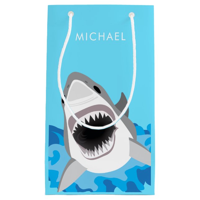 Blue Ocean Shark Attack Birthday Wrapping Small Gift Bag (Front)