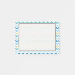 Blue Ocean Shore Chevron Stripes w/ Round Monogram Post-it Notes