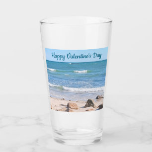 Blue Ocean Shore Valentines Day Beach One Photo Glass