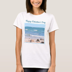 Blue Ocean Shore Valentines Day Beach One Photo T-Shirt