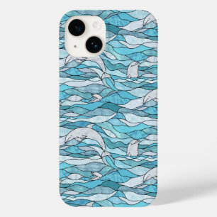 Blue Ocean Stained Glass Dolphins Case-Mate iPhone 14 Case