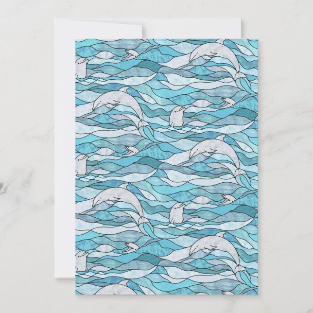 Blue Ocean Stained Glass Dolphins Invitation (Front)