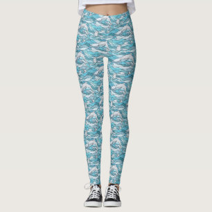 Blue Ocean Stained Glass Dolphins Leggings