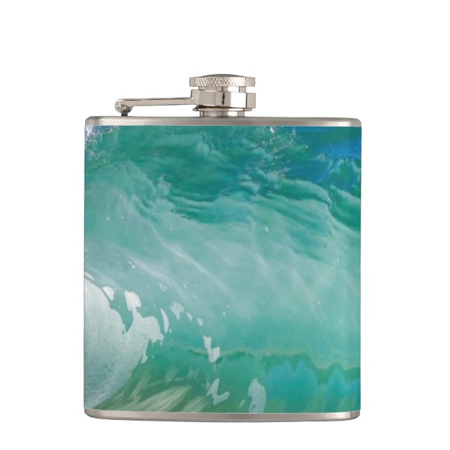 Blue Ocean Summer Beach Waves Hip Flask (Front)