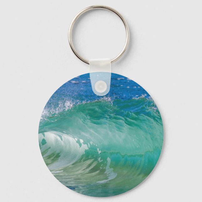 Blue Ocean Summer Beach Waves Key Ring (Front)