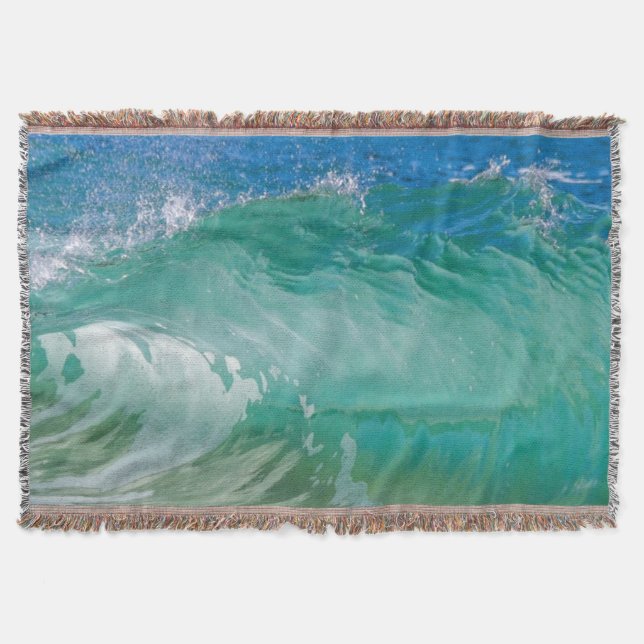 Blue Ocean Summer Beach Waves Throw Blanket (Front)