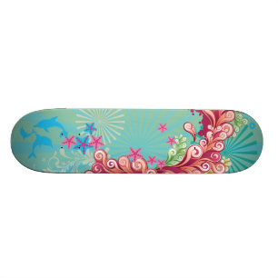 Blue ocean swirls design girls skateboard