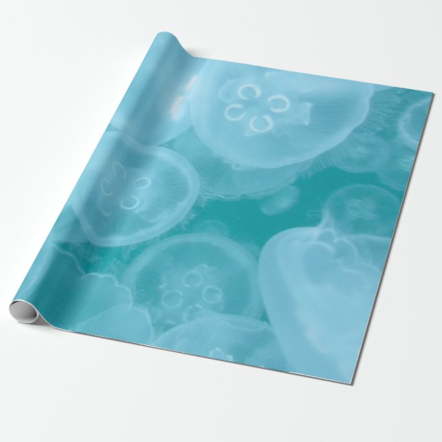 Blue ocean transparent jellyfish wrapping paper (Unrolled)