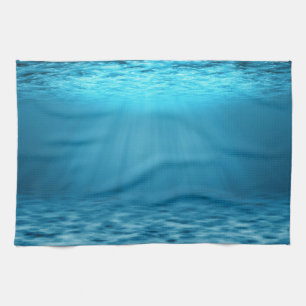 Blue Ocean underwater scene illustration Tea Towel