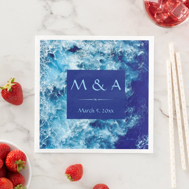 Blue Ocean Water Wedding Dinner Napkin (Insitu)