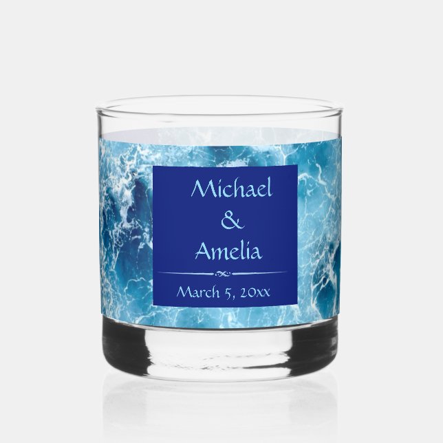 Blue Ocean Water Wedding Rocks Glass (Front)