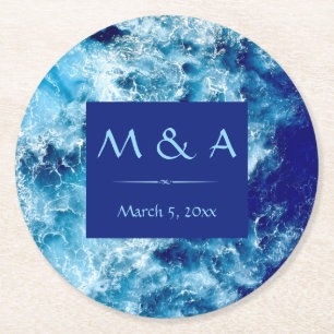 Blue Ocean Water Wedding Round Paper Coaster