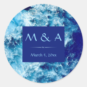 Blue Ocean Water Wedding Round Stickers 