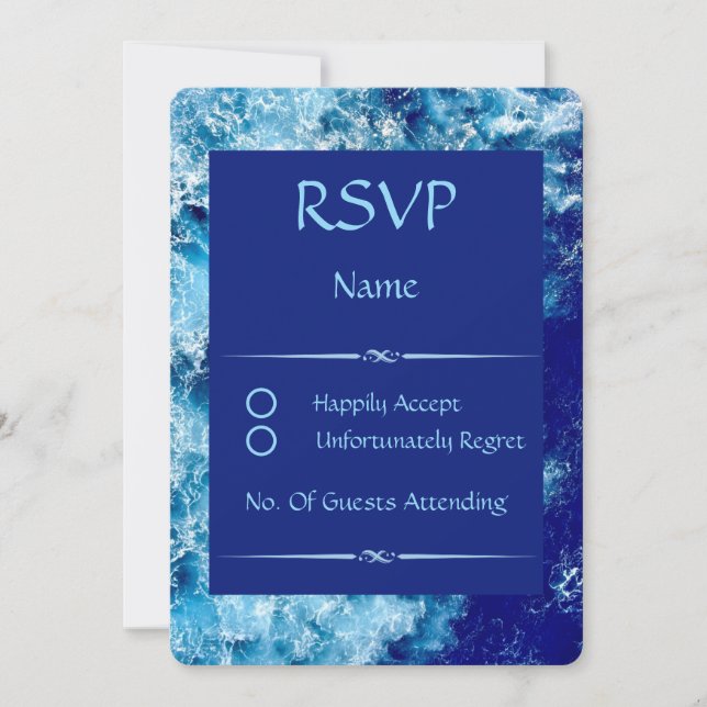 Blue Ocean Water Wedding Rounded RSVP Card (Front)