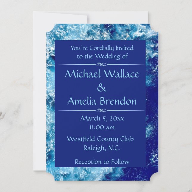 Blue Ocean Water Wedding Ticket Invitation (Front)