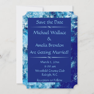 Blue Ocean Water Wedding Ticket Save the Date Card