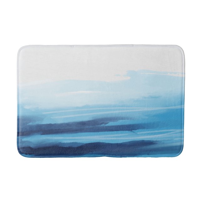 Blue Ocean Watercolor Abstract Sea Monogram Bath Mat (Front)