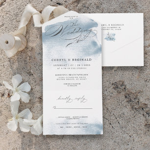 Blue Ocean Watercolor Beach Wedding Destination All In One Invitation