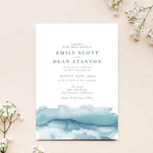 Blue Ocean Watercolor Wedding Invitation