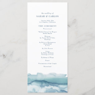 Blue Ocean Watercolor Wedding Program Menu