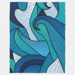 Blue Ocean Wave Abstract Line Art Design Fleece Blanket