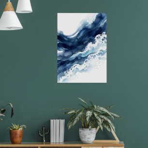 Blue Ocean Wave Abstract Poster
