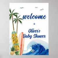 Blue Ocean Wave Surfboard Baby Shower Welcome