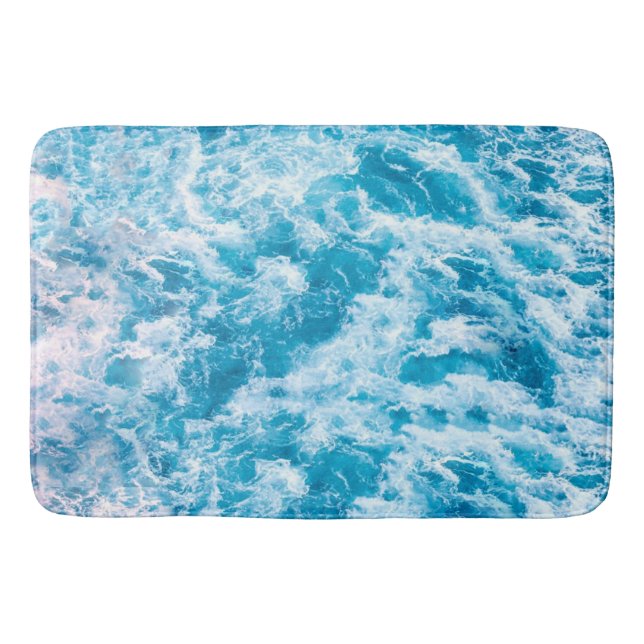 Blue Ocean Wave Texture Bath Mat (Front)