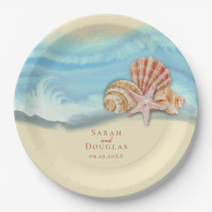 Blue Ocean Wave Wedding Paper Plate