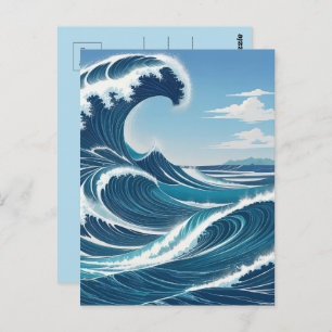 Blue Ocean Wave With Blue Sky White Cloud Postcard