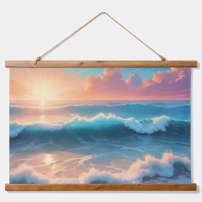 Blue Ocean Waves A Breathtaking View Hanging Tapestry (Front)