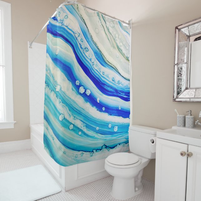 Blue Ocean Waves Abstract 24 Shower Curtain (In Situ)