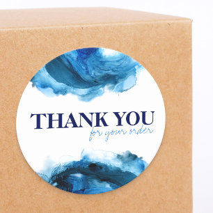 Blue Ocean Waves Abstract Small Business Thank You Classic Round Sticker