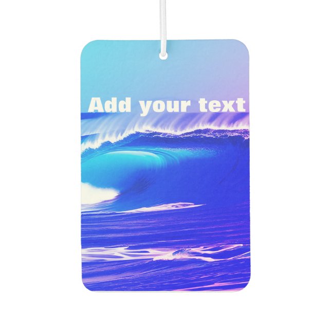 Blue ocean waves add your text pink water ai art car air freshener (Front)