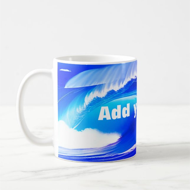 Blue ocean waves add your text pink water ai art coffee mug (Left)