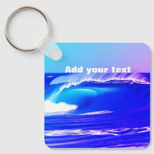 Blue ocean waves add your text pink water ai art key ring