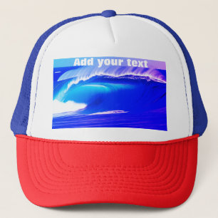 Blue ocean waves add your text pink water ai art trucker hat