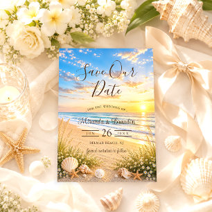Blue Ocean Waves Beach Save the Date Invitation