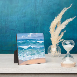 Blue Ocean Waves   Beach Sea Watercolor Art Plaque